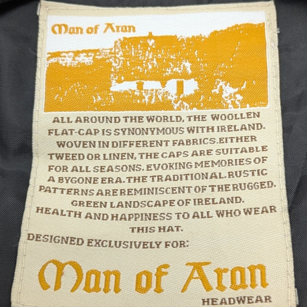 Man Of Aran Brown Yellow Clover Wool Flat Cap Hat